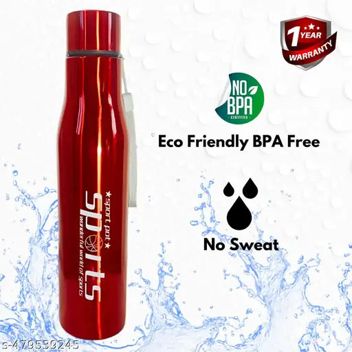 Stylish Red Stainless Steel Sports Water Bottle - 1 Litre, Lightweight & Durable