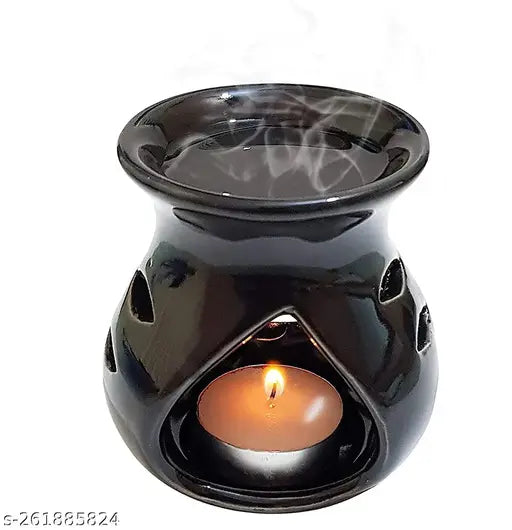 Home Decor Ceramic Clay Candle Operated Burner Set of 1. Use As Fragrance Or Warm Light With 2 Tlight candle 1 Lemon Grass Scented oil free ( Perfect For Home Decor,Air Freshner & Gifting Purpose )