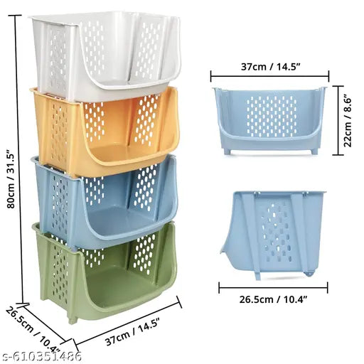 Stackable Ventilated Plastic Storage Baskets – Multi-Purpose Organizer Bins for Kitchen, Toys, Pantry & Bathroom – Durable, Space-Saving & Easy to Clean