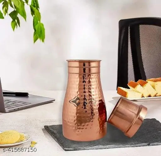 Forgex Copper Water Bottle With Inbuilt Glass For Bedroom 1000 ML Capacity M11