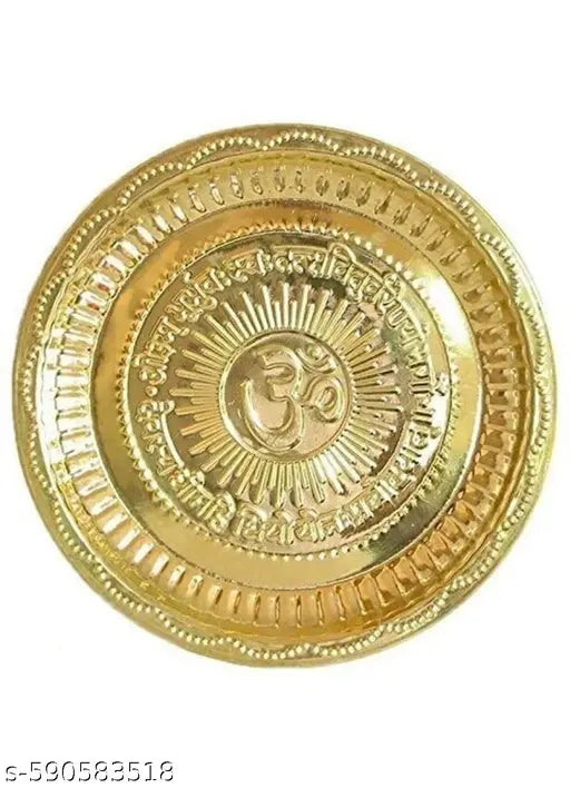 Original Brass(pital) Pooja Thali 7inches with Om Design – Traditional Hindu Worship Plate