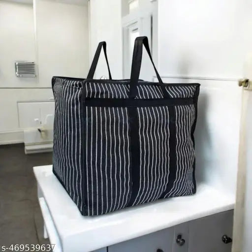 Pack of 1 Canvas & Polyester Shopping Bags Strong Handles Reinforced Handles jhola Bag and Base Heavy Bag/Multipurpose Storage Organizer and with Zipper On Top