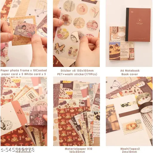 346Pcs Vintage Journal Scrapbook Pack Kit for Art Journaling Planners DIY Paper Stickers,  Kits Notebook, Collage Album Aesthetic Sticker (Brown Scrapbook)