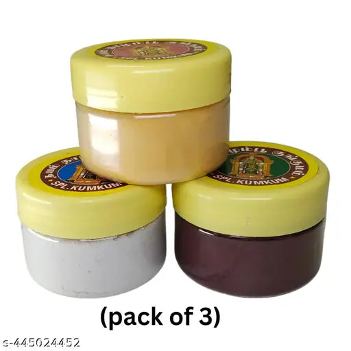 Palani thiruneru & madurai Meenakshi Thazhampoo spl Kumkum (Combo) - 30 gms container (pack of 3) white/santor 15g/Maroon