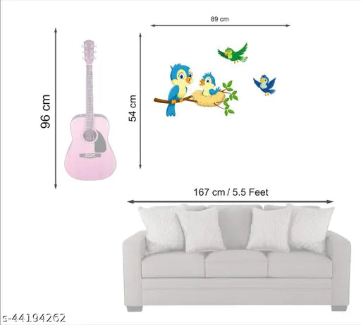 Heaven Decors Bird Baby On Tree Branch With Flying Birds Sticker For Kids ( PVC Vinyl Size -59cm x 45cm )