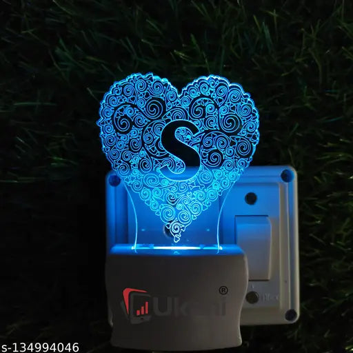 Ukani ALPHABET S Acrylic 3D Optical Illusion Night Lamp, RGB 7 Colors Auto Colour Changing LED Plug and Play Night Light, Office Day Light, For Home and Office Use, Best for Gift, Multicolour - 7CM+3.5CM