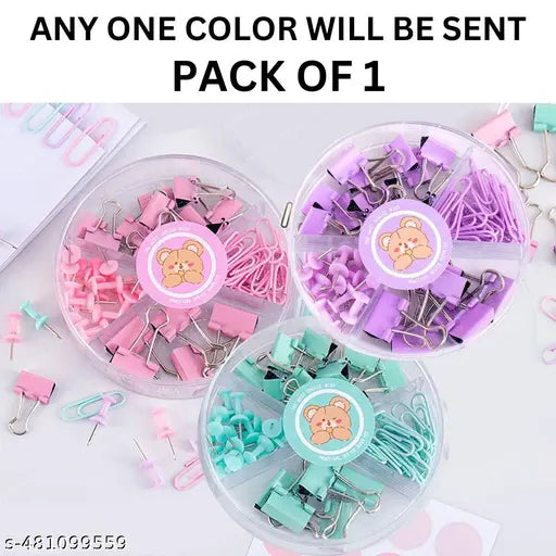 Paper Clips and Binder Clips Set – 65 pcs of U Pins, Mix Size Binder Clips for Notes, Letters, Papers, Binder Clamps in Office, Home, School (Random Color) (Pack of 1)