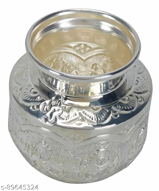 Sigaram German Silver Ashtalakshmi Kalash or Chombu For Pooja Thali, Festival Decoration and Office K2559 Silver Plated (1 Pieces, Silver)