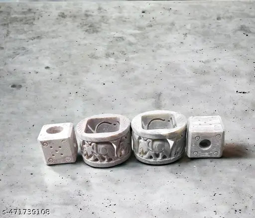 Artisan Made Marble Agarbatti Stand & Tealight Holder - Floral & Elephant Design