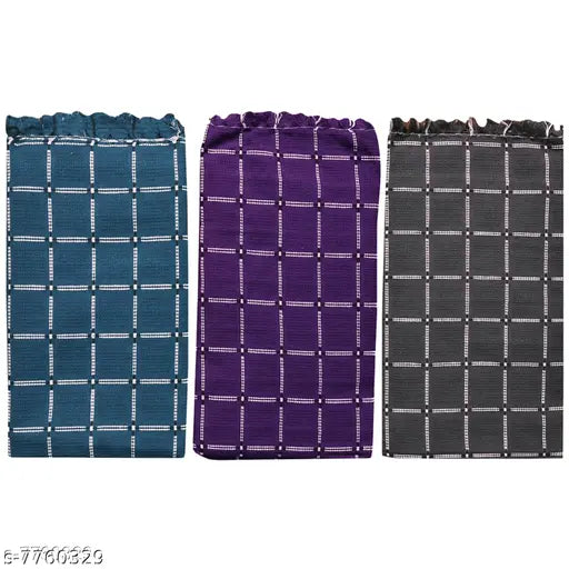 SSS Pure Cotton Bath Towels 30 inches x 60 inches -SuperSoft Quick Absorbency, Multicolor Checked (Pack of 3)