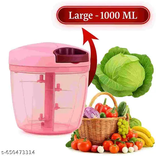 Dori Handy Chopper 1000ML | Big Size Vegetable & Fruit Cutter | 5 Stainless Steel Blades | Premium ABS