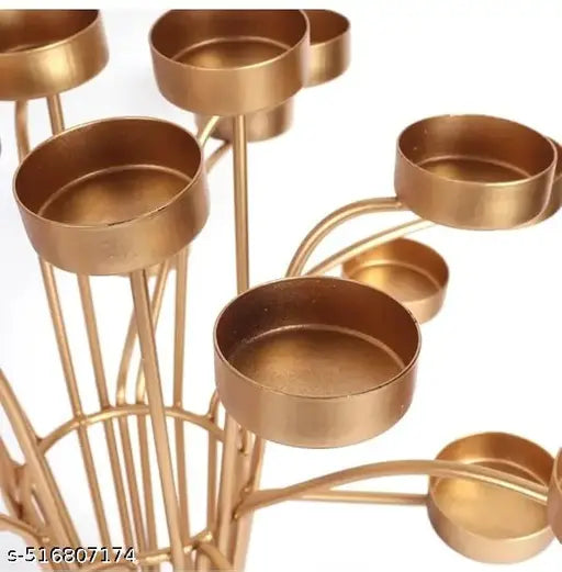 Tree Design Blooming 24 Tealight Candle Holder - Tree Tea Light Candle Holder | Golden Metal Candle/Diya Stands for Home Decor