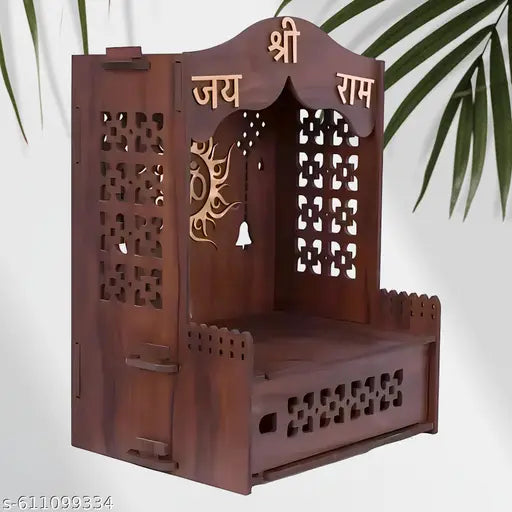 Divinity Decor Wooden Temple for Home Shop Office | Laminated MDF Pooja Stand | 16x9x11 Inch | Assembly Required Mandir | Big Temple - Mandir - 42