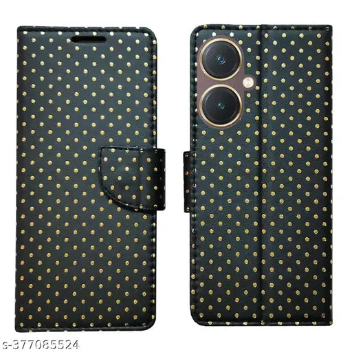 Black Dot Flip Cover for Vivo Y27 4G| Leather Finish|Shock Proof|Magnetic Clouser Compatible with Vivo Y27 4G(Black)