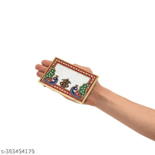 Floral Art Design Marble Pooja Chowki for God | Handcrafted Marble Chowki for Puja Home Mandir, Idols Sitting, Pratima Murti (Pack of 5, Size: 4" x 6" Inch)