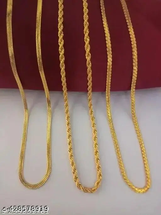 Designer stylish collection copper brass gold plated fency 3 chain combo pack for men....