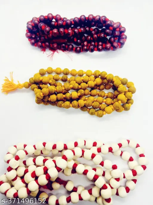 Pack Of 3 Krishna Mart Chandan Mala /Haldi Mala /Tulsi Mala Original 108 Beads Pure Tulsi Jap Mala for Mantra Jaap (Pack of 3)
