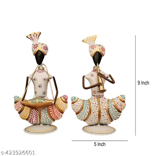 Hand-Painted White Iron Musician Couple | Festive Decor | Vastu Positive Gift Item
