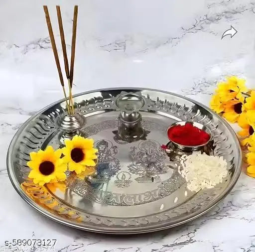 Steel Puja Plate |Lakshmi ganesh puja thali |Steel Puja plate set | pooja items | Steel pooja plate | pooja thali set