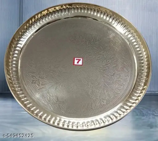 Brass Thali.Plate_for Dinnerware and Tableware, Poojan, Spiritual GIFTS (Diameter-7 inch)