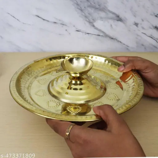 Brass Diya for Puja | Pooja Aarti | Arti Deepak Deepam Oil Lamp for Home Temple Puja Articles Decor Gifts[Weight: 200gm]- Temple Diya Aarti (Large Diameter: 23cm)