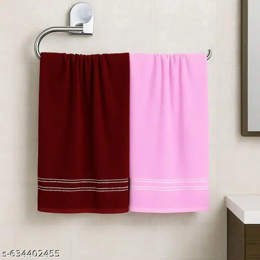 Cotton Large Size Bath Towel Ultra Soft, Super Absorbent, Quick Dry Towel for Bath, Travel, Gym, Beach - 70 cms x 140 cms - maroon. Or. Baby pink  (Pack of 2