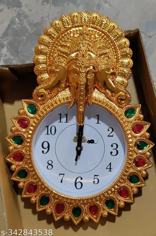 Ganesha golden Analog English Numbers Round White Dial Wall Clock for Decor