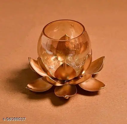 SUTEKI Lotus Shape Candle Stand with Gold Crackle Glass Holder for Home Decoration/Special Occasions Side Table Decoration Gift Set for Festival Decoration Gift (5x5 inches) Pack of 2