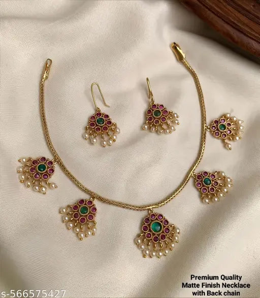 PREMIUM QUALITY MATTE FINISH AD STONE NECKLACE WITH EARRING