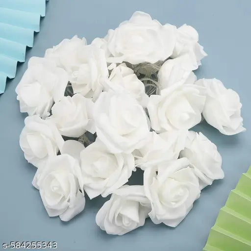 Sprqcart Pack of 1 White  Artificial Flower Rose Vine String Lights, Etectric Powered Rose Flower 7.5ft Garland Plant Fairy Light for Valentine's, Wedding Bedroom Party Garden Indoor Decoration White