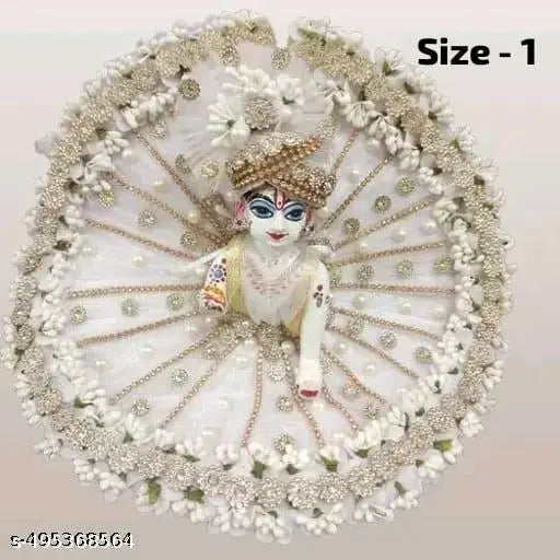 (SIZE = 1) 1PC , NEW FANCY WHITE STONE PEARL DESIGNER DRESS OF LADDU GOPAL JI , KRISHNA JI , KANHA JI , BAL GOPAL JI FOR FESTIVAL , SPECIAL OCASSION , JANAMASTHMI
