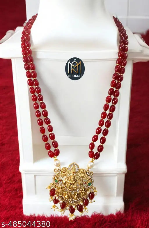 Manaal Jewels Designer Maroon Color Glass Beads with Astalaxmi Pendent for Women's & Girls