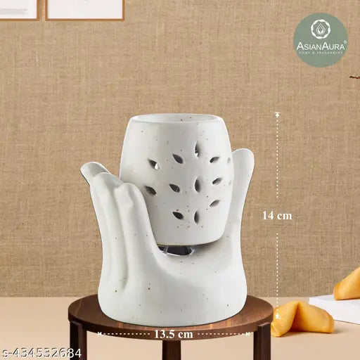 Hand Shape Aroma Diffuser for Home Fragrance| Aroma Burner for Aromatherapy| Home Decor| Aroma Oil Warmer electric Ceramic Diffuser for Room Fragrance (Set of 1, Fragnance-Rosy Romance, English Lavender 10ML Each)