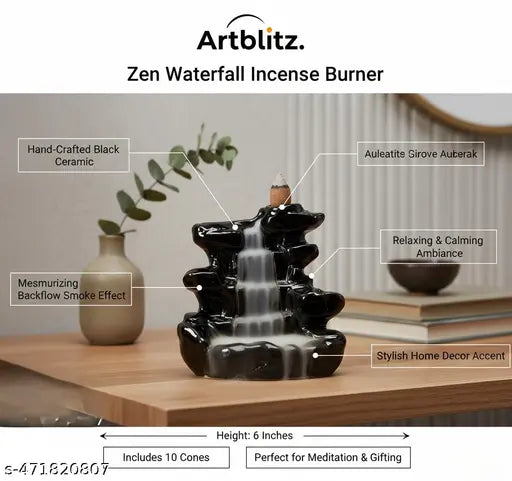 ARTBLITZ  Smoke Backflow Incense Burner with 10 Smoke Backflow Incense Cone for Home Decor, Gift & Puja. Statue | Incense Holder Home Decorative Showpiece Figurine