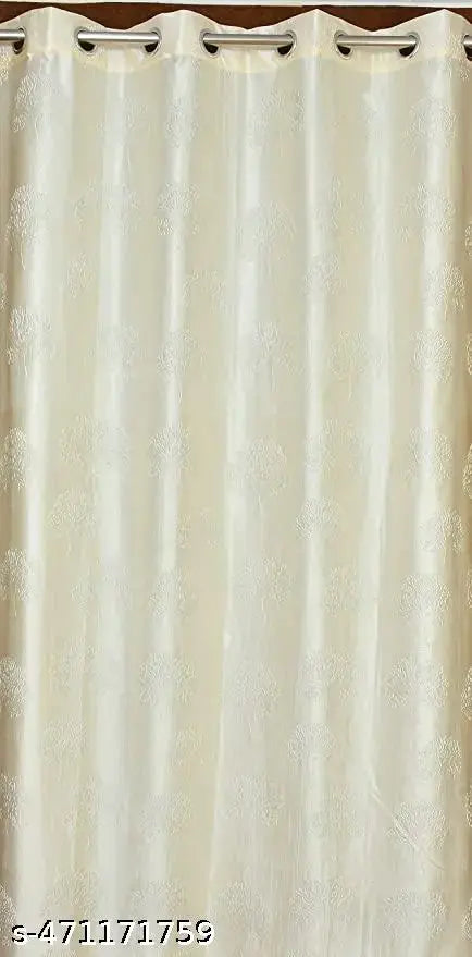 MSD Decor Hub Premium Tree Punching Heavy Long Crush Polyester Floral Long Door Curtains for Living Room Bedroom and Office, 7 Feet,CREAM
