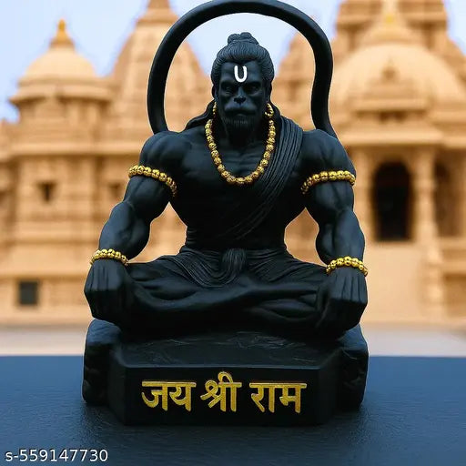 Hanuman Ji Idol for Car & Home Decor | Jai Shree Ram Murti | Black Bajrangbali Idol in Meditation Pose | Sankat Mochan God Idol for Office Table | Religious Hanuman Statue for Dashboard | Puja Room God Figurine | Spiritual Hanuman Idol Gift | Good Luck Id