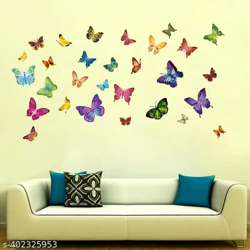 Divine Printry Colorful Butterflies Wall Sticker Size - ( 116*64 ) cm
