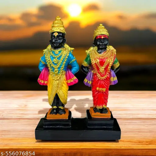 OM SAI GIFTS Vitthal Rukmini Murti 12 cm Polyresin – Car Dashboard Table Decor multicolour