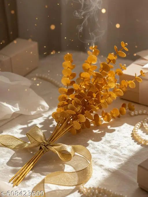 ARTIER Premium Artificial Ginkgo Biloba Leaves Flower Bunch for Vase | Golden Faux Plant Sticks | Home, Office, Table Decor, 85 CM Long