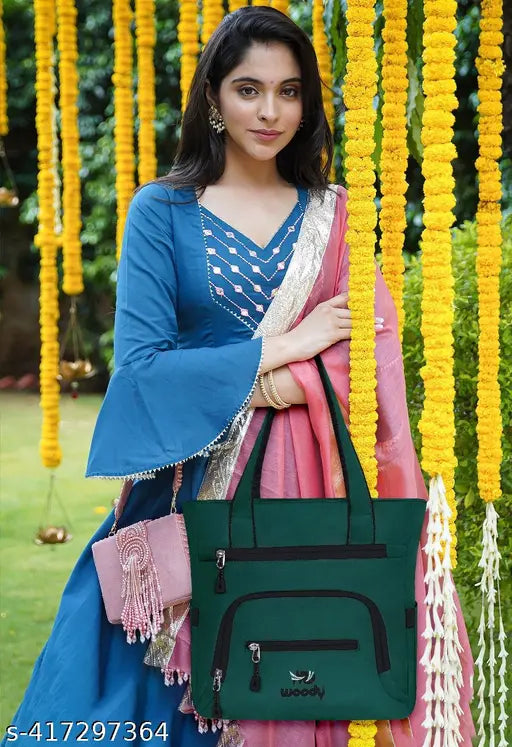 Beautiful Women's Green Canvas & Leather Handbag