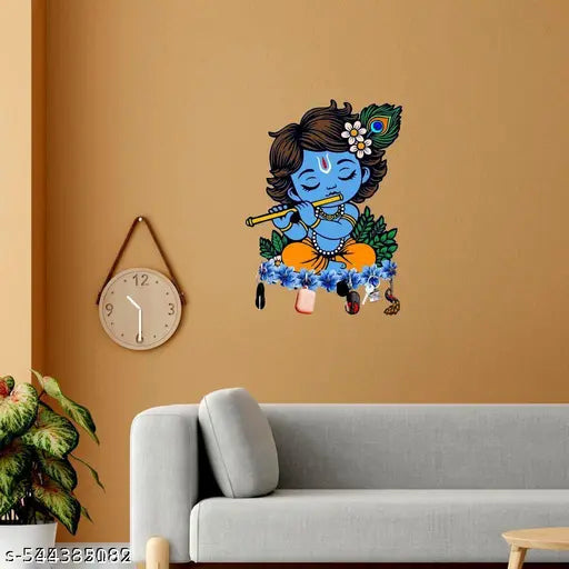 Hivyansh Little Krishna Wooden Wall Key Holder, Key Hanger for Living Room | Home Decor | Office Gift Items - 11.5' x 5.5' Inch Multi, (Pack of 1)