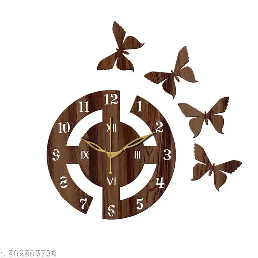 Vacesa Decor Wall Clock-100 Wenge 25x25cm Wall Clocks for Home | Wall Clock for Living Room Bedroom | Designer Wooden Butterflies Clocks for Home Wall Decor