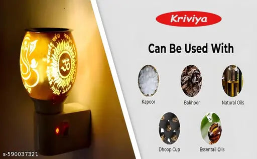 Trendy Ganesh Kapoordani , Kapurdani , Night Lamp With Kapoordani , Incence Holder , Dupdani , Bukhurdani ,Electric Ceramic Kapoor Dani Stand Kapur Incense Burner Oil Diffuser Cum Night Lamp With Switch For Mandir Gift Pack Of 1