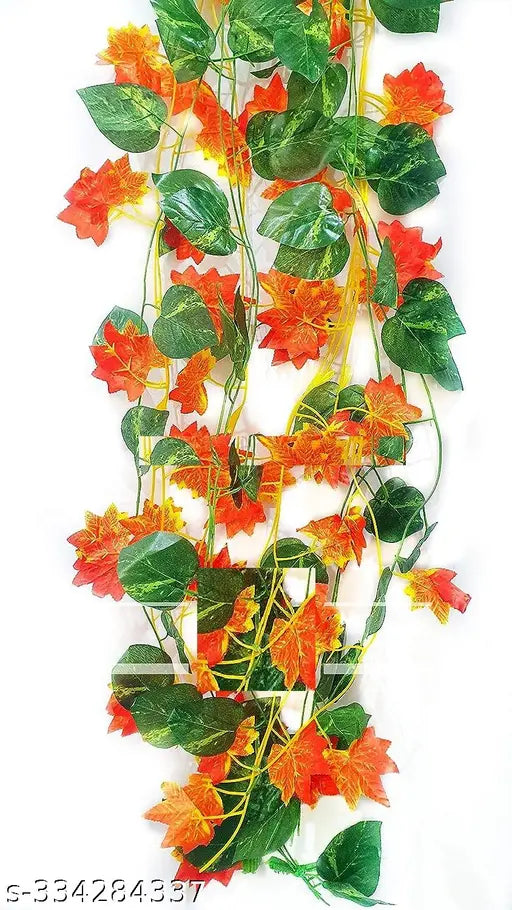 Camellia Grins  Artificial Garland Money Creeper | Wall Hanging | Special Ocassion Decoration | Office | Festival Theme Decorative | Length 8 Feet Pack of 3 Strings (2 Orange+ 1 Green)