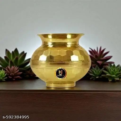 HUZUR JI pooja samagri brass ka lota pooja lota Brass Pooja Lota/Designer Lota/Pure Brass Lota/Flower Cutting Lota Brass Kalash (Gold) Set Of 1 Brass Kalash.