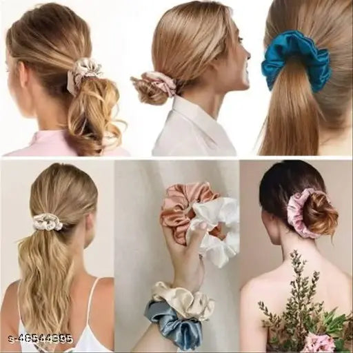 Women Multicolor Satin Scrunchies | Silk Premium Scrunchies Ponytail Holders | Hair Volumizer, Hair Ties combo, Hair Scrunchie Set for Girls, Women, Mom, Sister (Combo of 10) Multicolor color Satin thalamudi kattu/thalamudi bandham/Jada Bandlu/Muti pattai