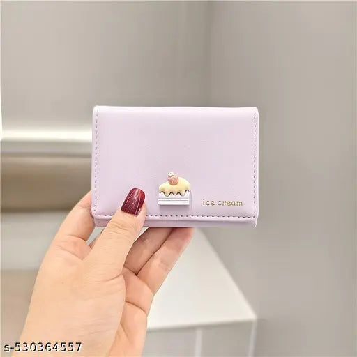 Women's Wallet with Cute Ice Cream Design – Small PU Leather Card Holder for Girls & Women