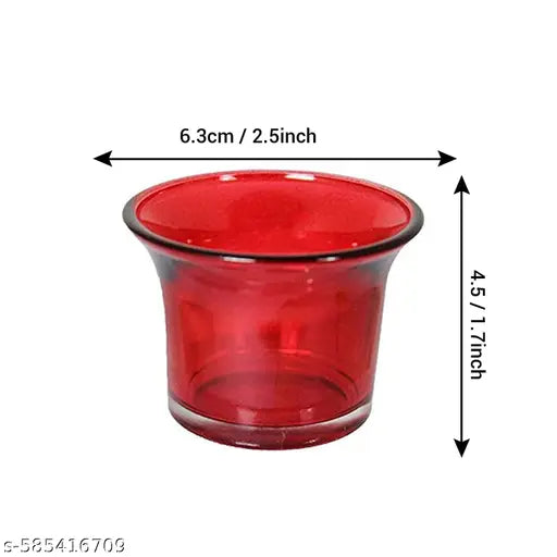 Articia Glass Tealight Candle Holder Decorative Votive Light Holders (6 X 6 X 5 cm, Set of 6, Red)
