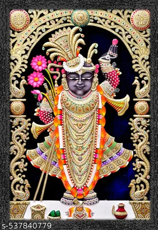 ramgopal painting Shrinathji Photo With Frame Big Size / Shreenathji Photo With Frame Big Size  Dwarkadhish ji - (12X9 Inch