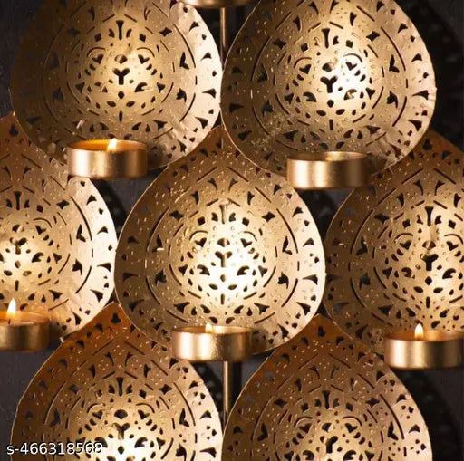 ET Expo-Trends®  Leaf Tea Light Candle holder Metal Frame Wall Candle holder/ Metal Wall Handicrafts for Christmas Decor / Ganpati Mandap Diwali & Pooja Wall decoration